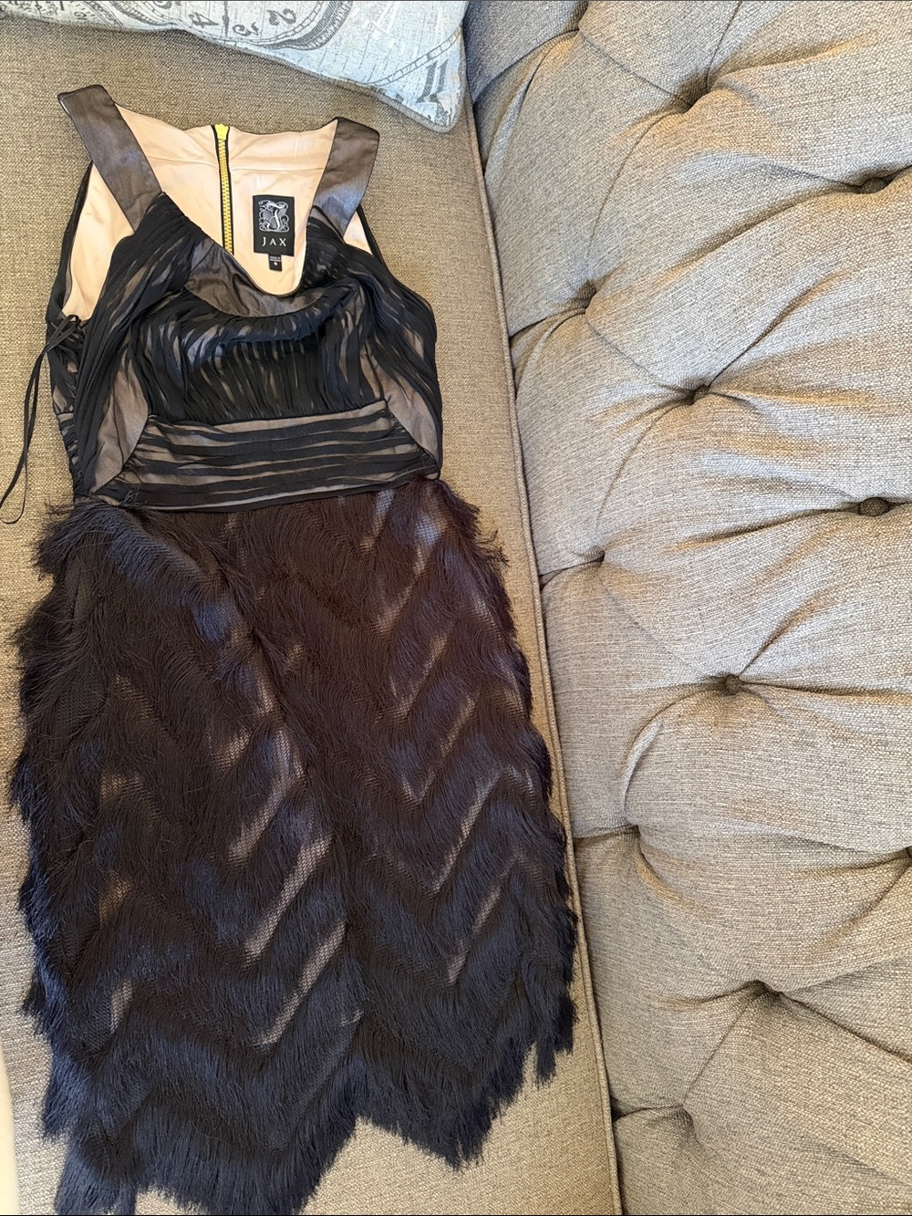 Jax Black Fringe & Feather-Trim Midi Dress